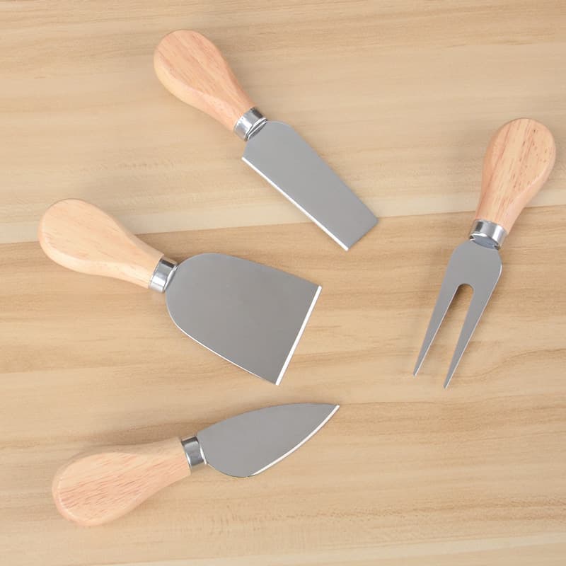 Ready-to-Ship Stainless Steel Cheese Knife Set Dessert Four-Piece Set Comfortable Wood Handle Cake Shop Specialized Tools