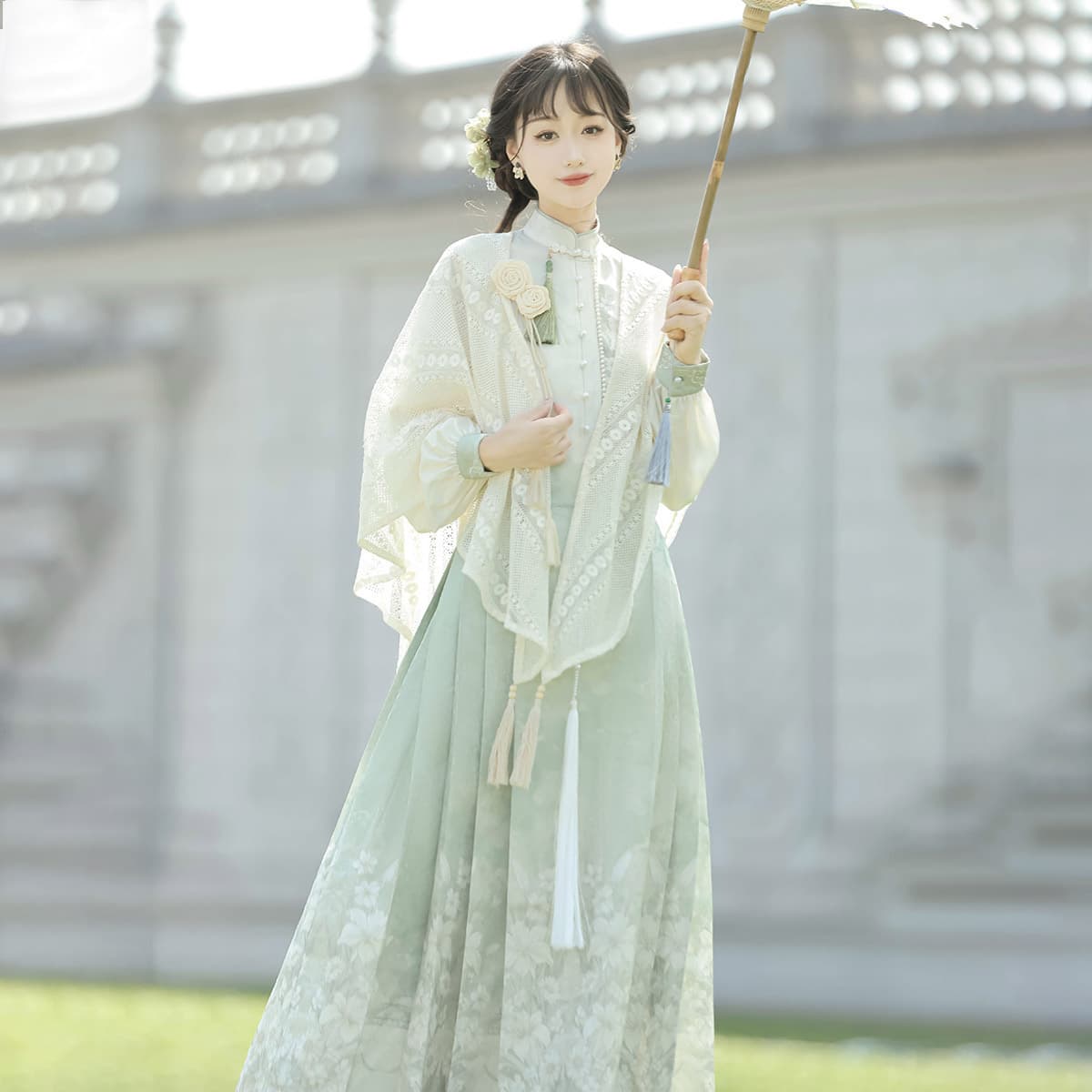 Original Yu Shi Zhang Hanfu Women's Chinese Style Improved Han Element Shirt, Shawl, and Skirt Set 8923
