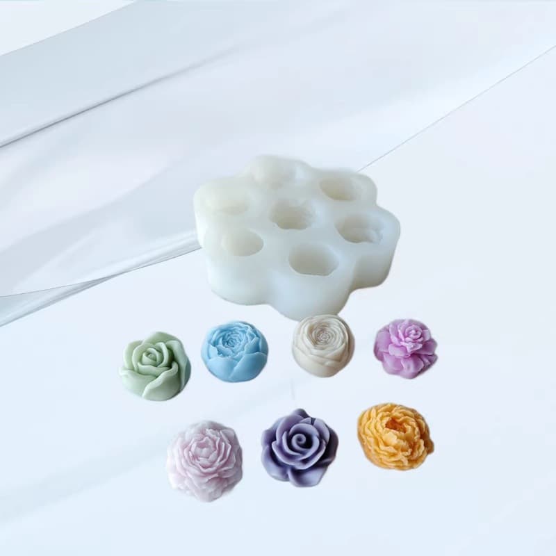 Peony and Rose Silicone Mold 7-Hole 3D Flower Cake Candle Soap Gypsum Craft Fondant Mold