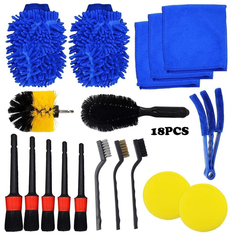18-piece car detail cleaning kit detail brush valet cleaning pad for engine wheel tires