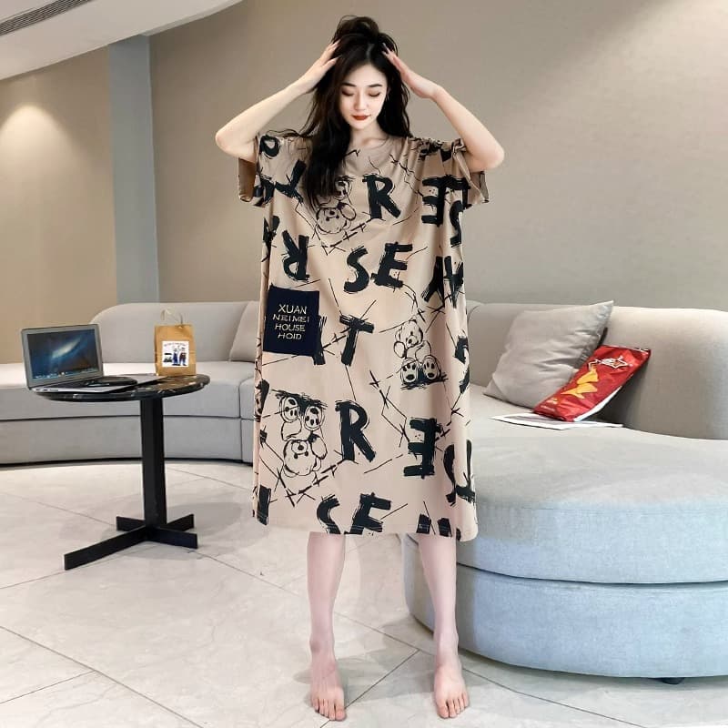 Sweet and Cute Sleep Dress for Women Summer 200 lbs Home Wear Thin Short Sleeve Loose Plus Size Sleepwear