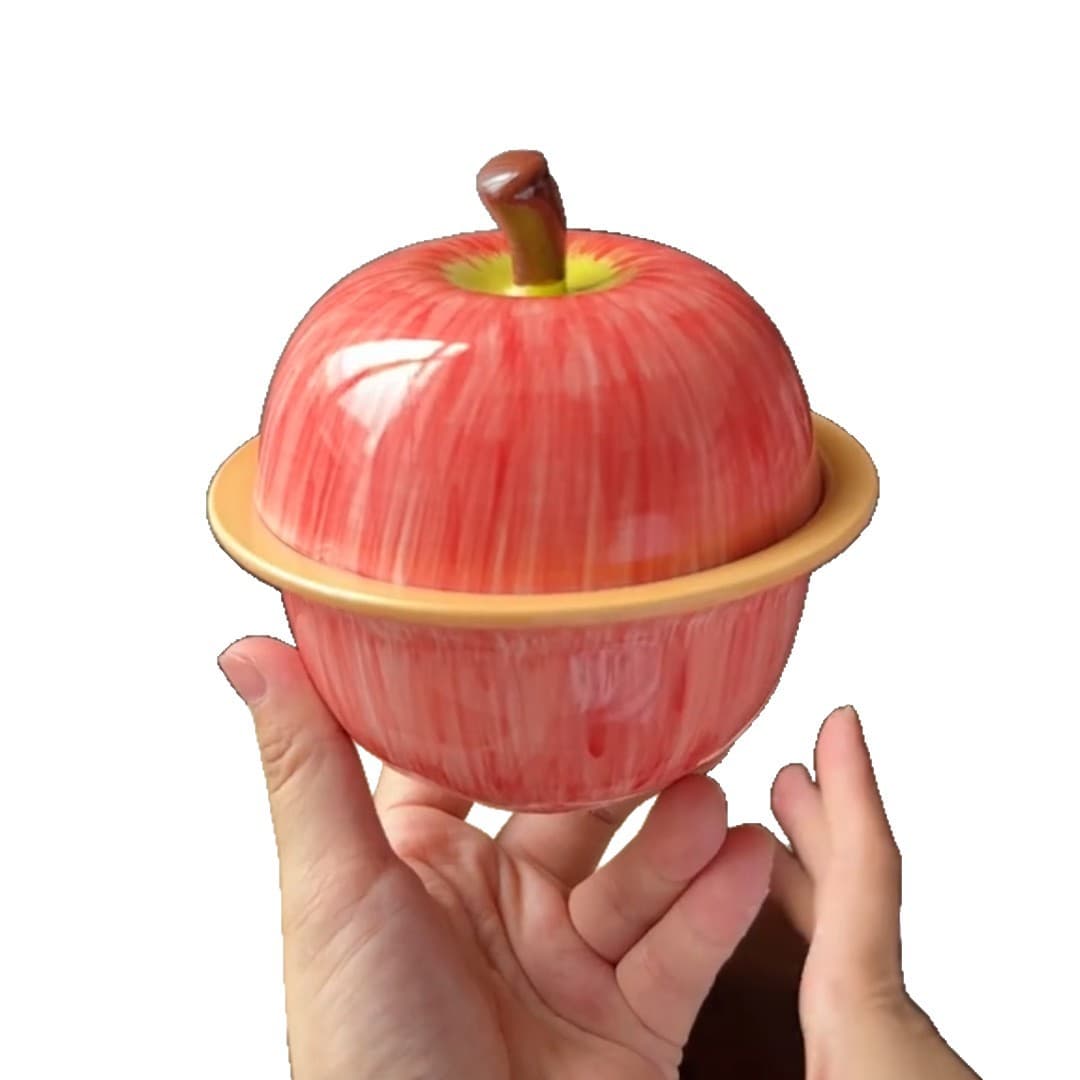 Creative Apple-Shaped Ceramic Stew Pot with Lid for Steamed Eggs, Desserts, Soup, Yogurt Bowl, Birthday Gift, Souvenir