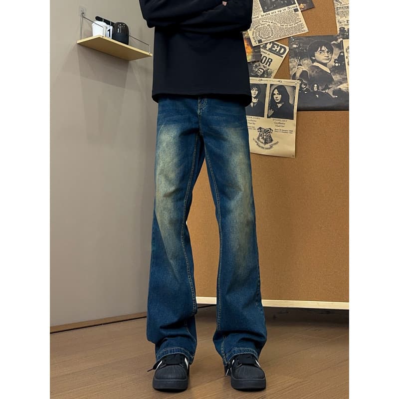 White Curved Knife Xintang Jeans for Men, High-Waist Vibe Pants, American Straight-Leg Flared Pants, Clean Fit