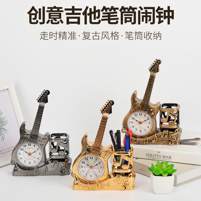 Guitar Pen Holder Alarm Clock, Home Daily Supplies Photography Equipment Gift, Amazon Source Clock Wholesale Gift