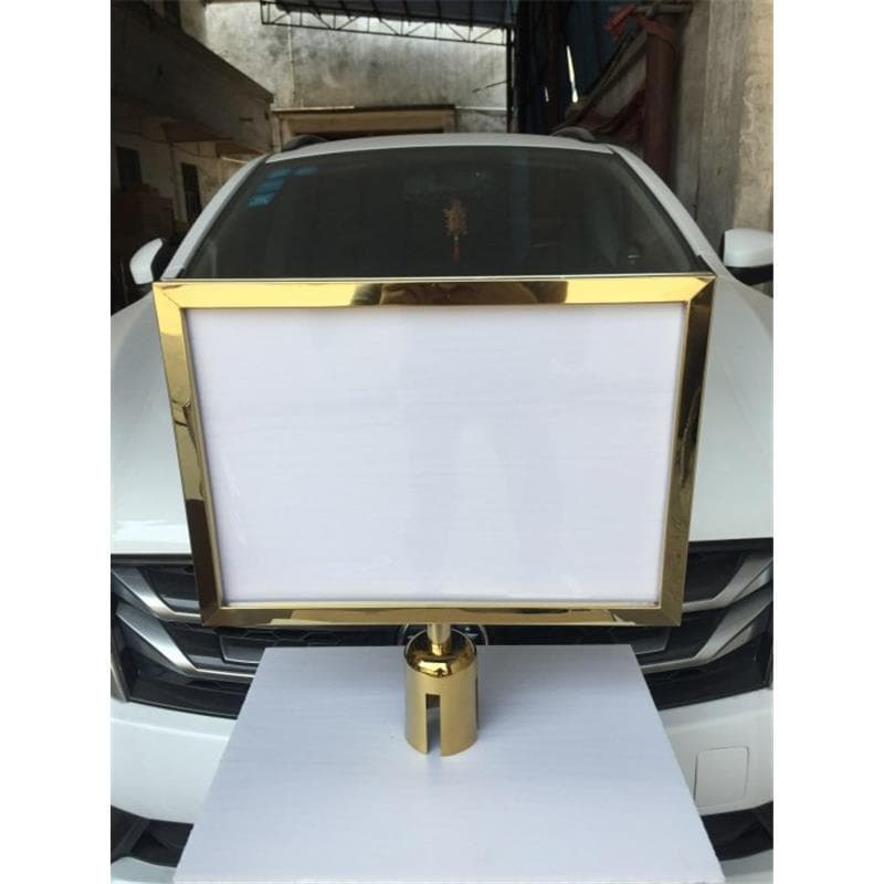 A3/A4 insert signs, concierge poles, one-meter line barriers, retractable belt stanchions, and directional advertising inserts.
