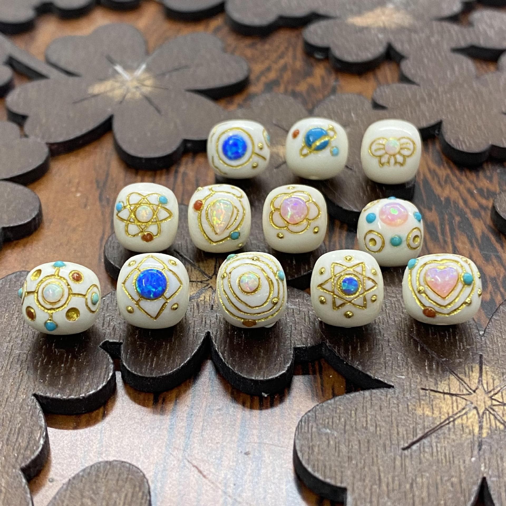 Natural mammoth ivory inlaid opal beads turquoise old-style beads accessories diy beads pendant bracelet beads