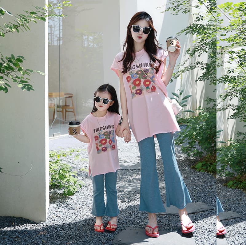 Summer Trendy Mother-Daughter Matching Set Creamy Oil Painting Vest Top with Contrast Color Korean Style