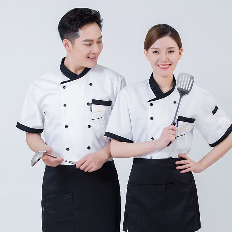 Chef Uniform Short Sleeve Thin Summer Kitchen Breathable Fashion Women's Catering Kitchen Restaurant Chef Coat