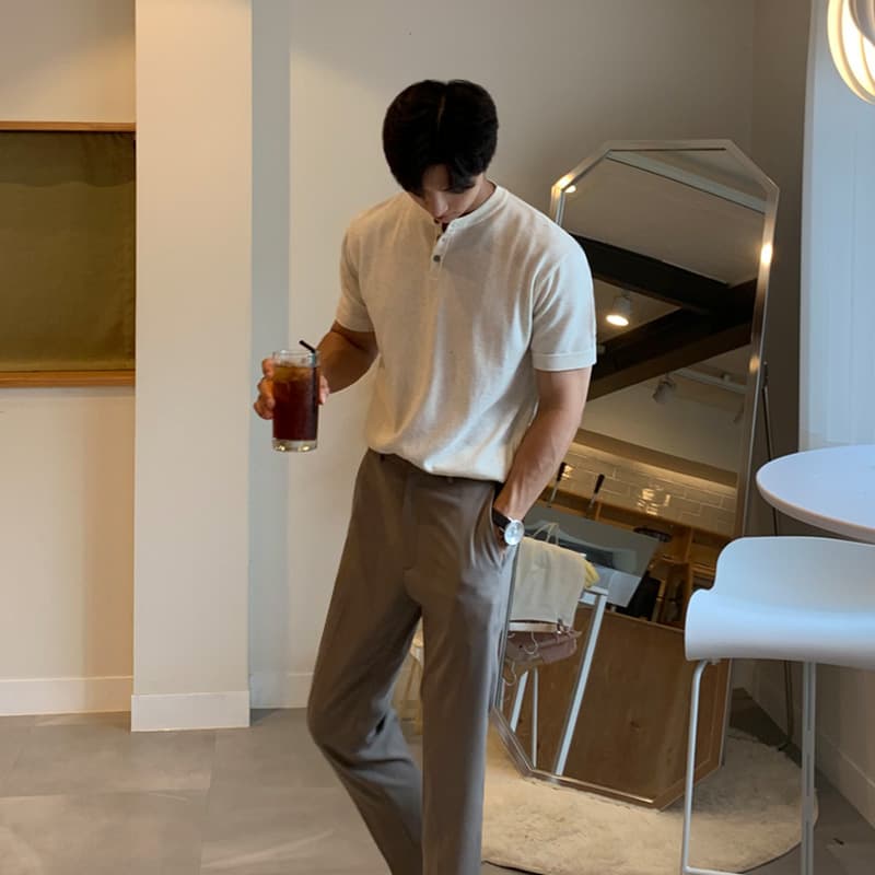 Myq Men's Short-Sleeved T-Shirt Korean Trbottomyy Summer Old Money Style Knitted Half-Sleeved Top Ice Silk Bottoming Shirt
