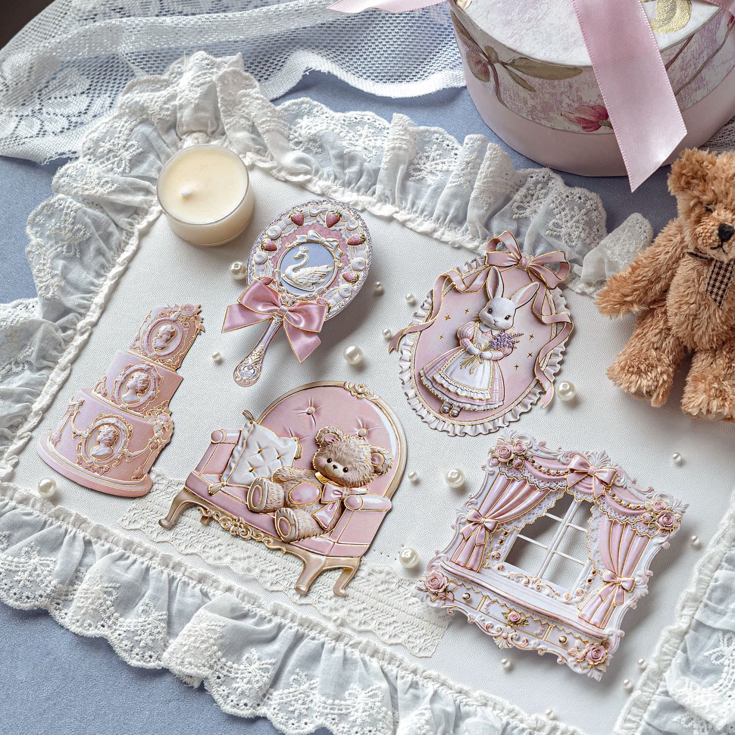 Momo embossed collage card sticker Rococo flower letter retro European handbook decoration sticker diy landscaping material