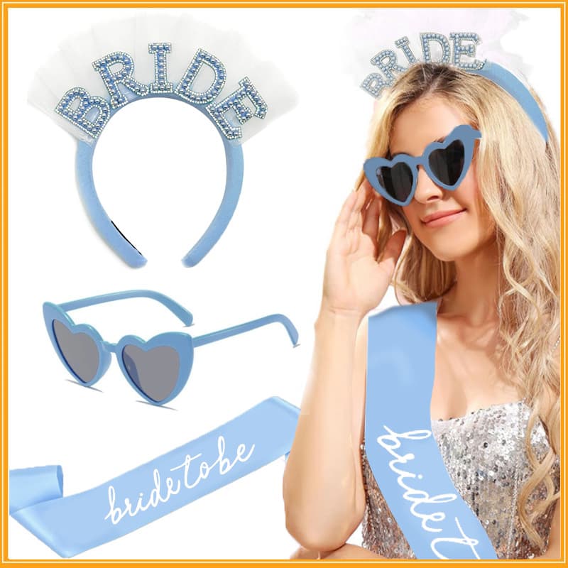 Blue series bridal party set headband shoulder strap glasses Morandi color headband shoulder strap set