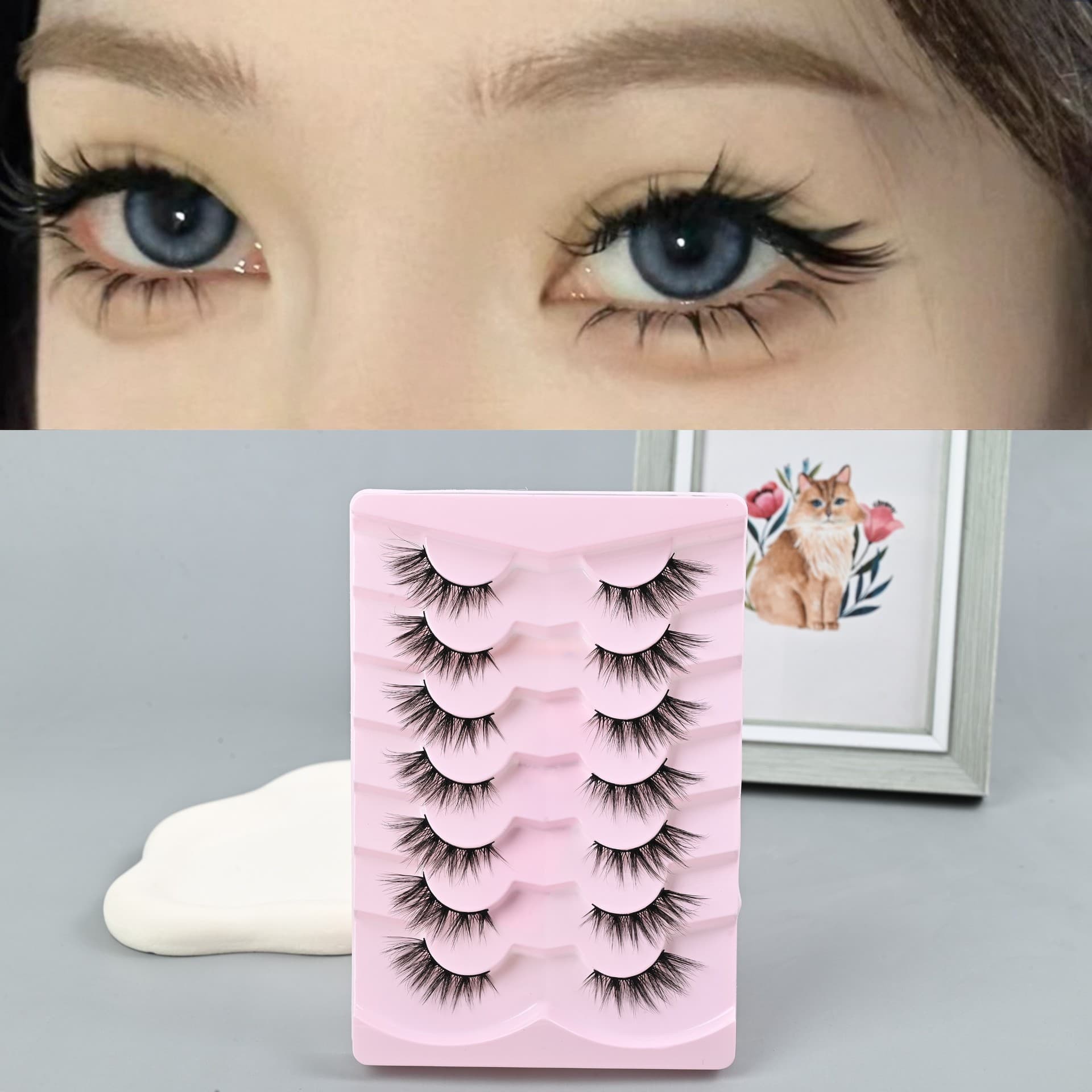 B30 Cross-border Exclusive False Eyelashes, Lengthened 7-Row One-Piece, Outer Corner Elongating, Half-Eye, Dense, Curled, Double Eyelid