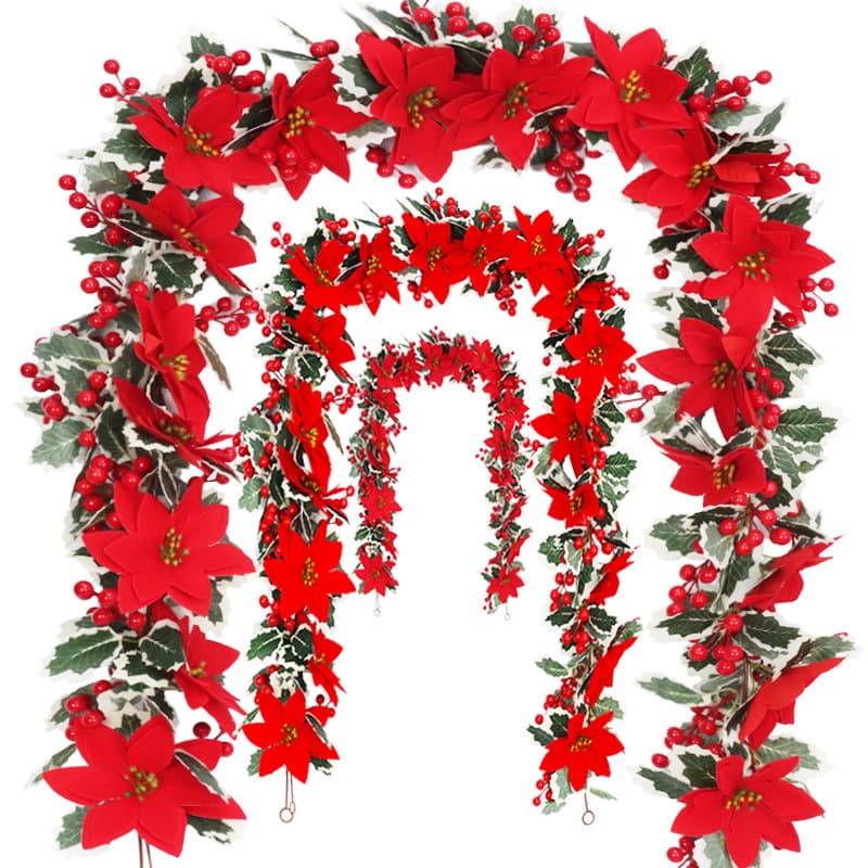 Cross-border simulated green plant rattan, holly, red berries, Christmas atmosphere arrangement, twined imitation rattan