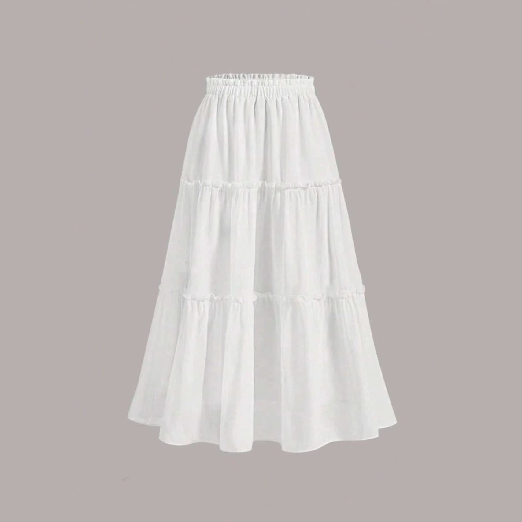 Cross-border 2026 Amazon independent station European and American new casual holiday style solid color layered cake skirt