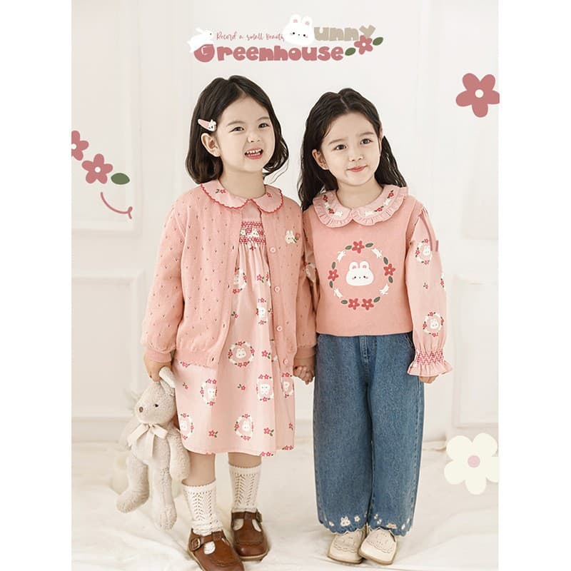 Wulibu [Custom Processing] Girls' Flower Wreath Bunny Series Autumn Wooden Collar Dress Jeans Trendy