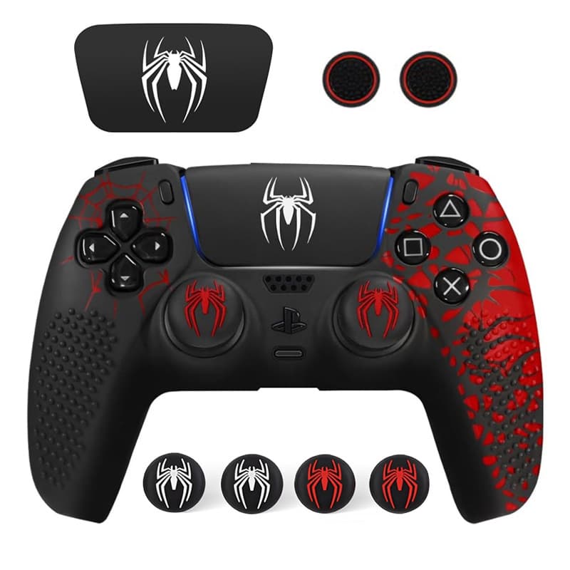 Spider-Man PS5 Silicone Protective Case P5 Controller Cover Joystick Caps Spider Game Stickers Compatible with Charging Dock
