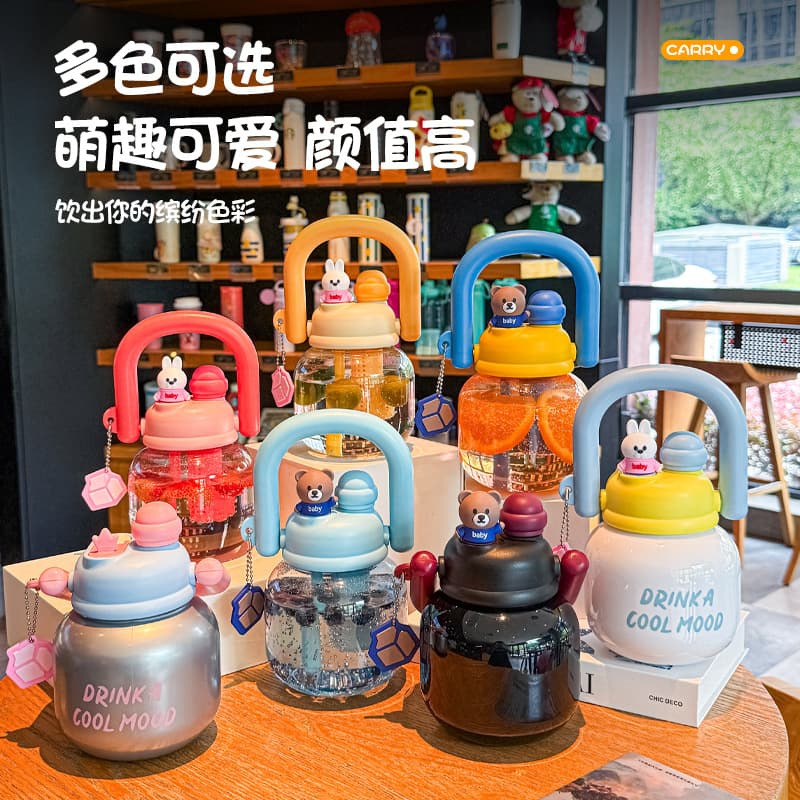 Large Capacity Kids Plastic Water Bottle Summer Portable Straw Cup Ton Ton Barrel Custom Internet Celebrity Big