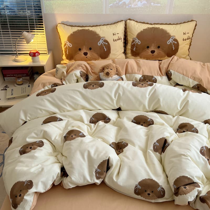 Adorable Cartoon Pure Cotton Washed Cotton Four-Piece Set, Full Cotton Kids Bed Sheet and Duvet Cover Bedding Wholesale 1.8