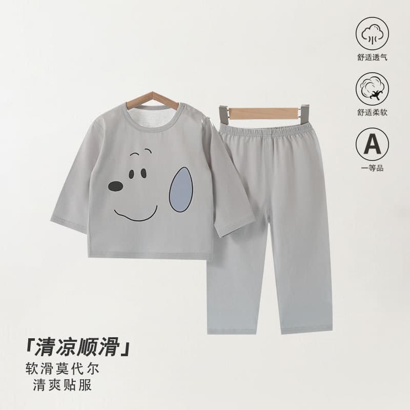 Modal Children's Pajamas Boys Summer Thin Air Conditioning Homewear, Baby Thin Short Sleeve Set for Older Kids