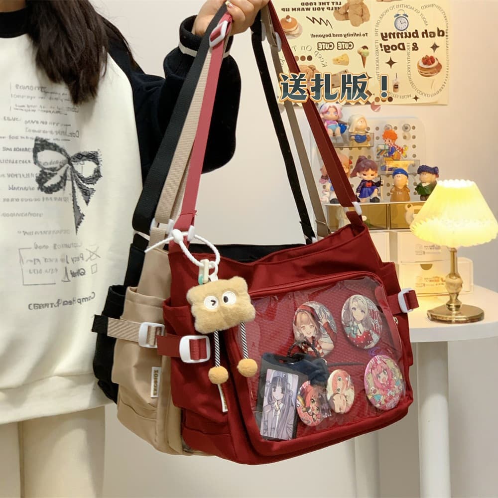 College style, versatile, simple, large-capacity, class-ready messenger bag for women, transparent bar, one-shoulder cross-body baby bag, painful bag