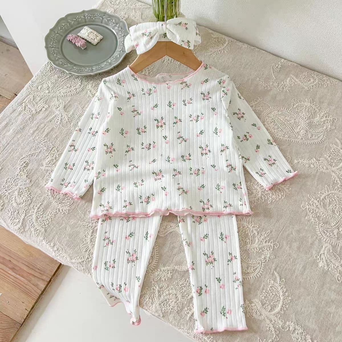 Baby Girl's Autumn New Arrival Pajama Set Floral Western Style Autumn Top and Pants Casual Homewear Two-Piece Set Girls' Clothing