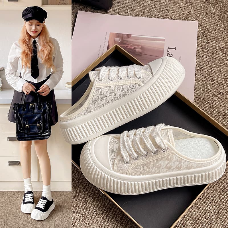 Lazy Slip-On Half Slippers for Women 2024 New Summer Canvas Shoes Flat Casual Half Mules