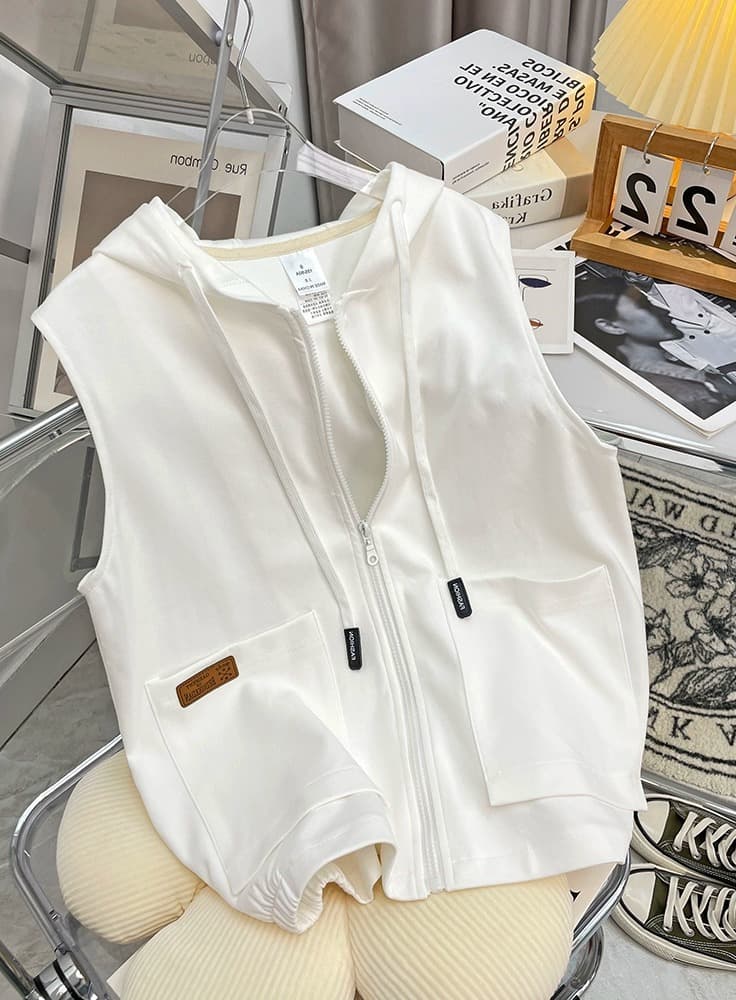Outlet ~ Counter Discount Women's Summer New Loose Hooded Vest Thin Zipper Sweatshirt Women's Jacket
