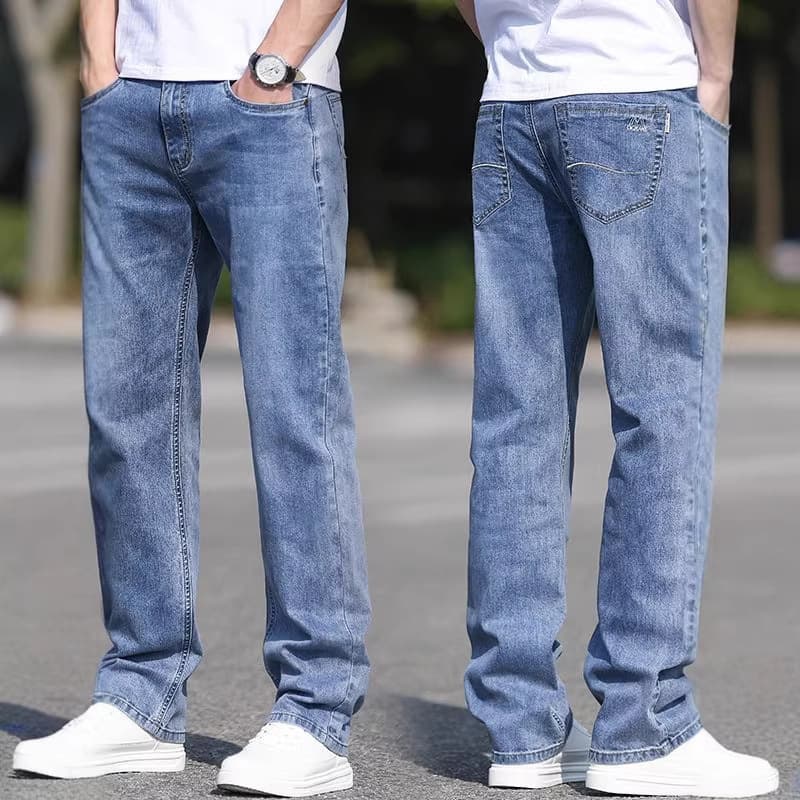 Men's Autumn Jeans Stretch Straight Loose Fit Summer Slim Casual Versatile Long Pants