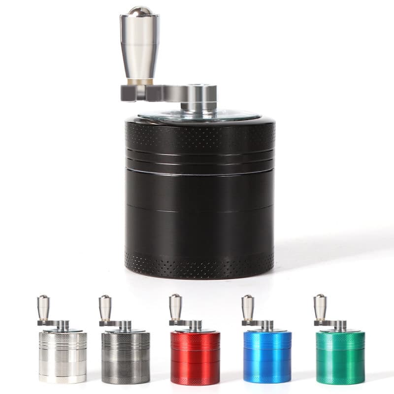 Cross-Border Cigarette Grinder Four-Layer 40mm Zinc Alloy Hand-Cranked Cigarette Grinder Metal with Handle Tobacco Grinder