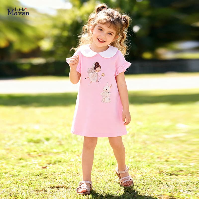 Cross-border wholesale children's dress, summer cute rabbit kids dress, European and American style cotton girls dress