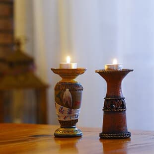 American Country Vintage Candle Holder Indian Ethnic Style Resin Craft Home Decorative Candle Vessel
