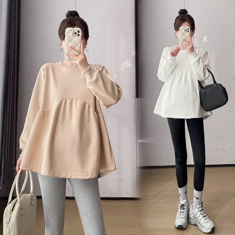 Maternity Dress 2024 Spring Long-Sleeved Outerwear Loose Suit Casual Two-Piece Set with Bottoming Pants