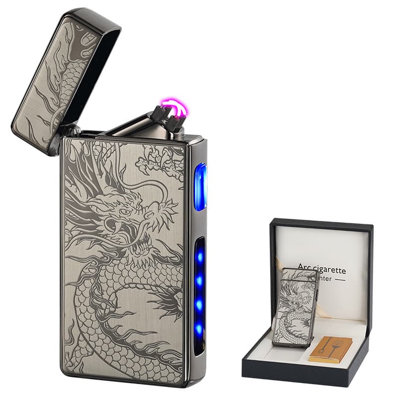 Cross-border Metal Type-C Rechargeable Dual Arc Pulse Electronic Lighter with Battery Display Wholesale from Wenzhou Factory