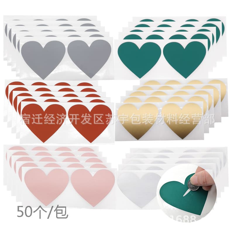 Cross-border Heart-shaped Scratch Stickers - Dialogue Box Scratch-off Coating Hidden Postcard Decals with Golden Hearts