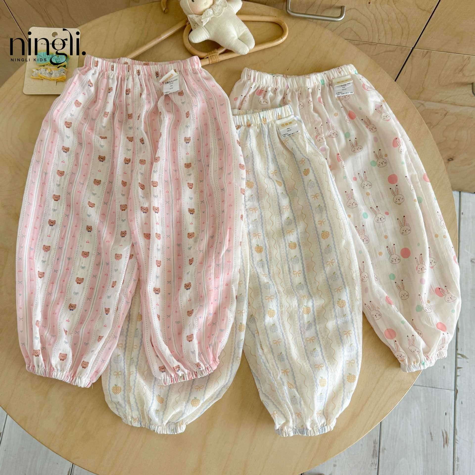 Ningli Girls' Pants Summer Thin New Style Baby Casual Long Pants Kids' Drawstring Pants Summer Children's Mosquito-Repellent Pants