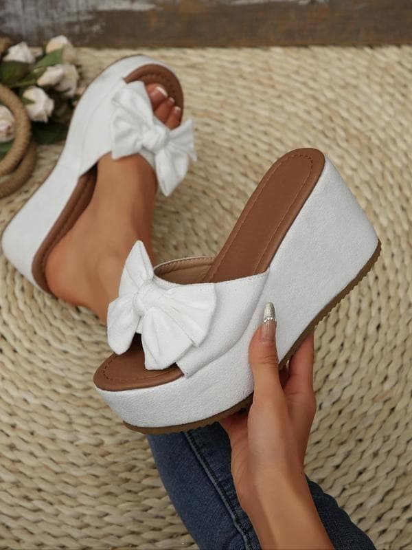 X 17486 Thick Sole Bow Flat Sandals Plus Size Bow Slippers