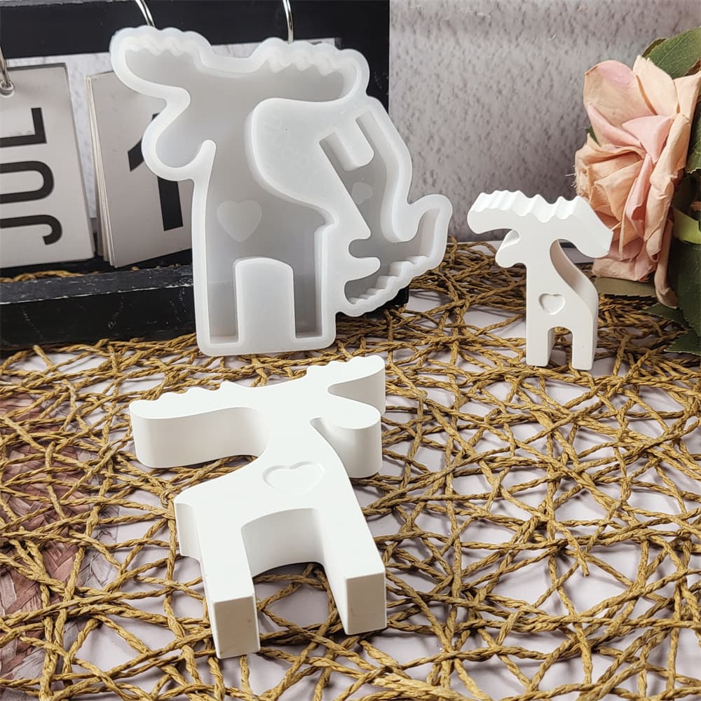 S0957 Large and Small Elk Set Ornament Cement Plaster Mold DIY Silicone Mold