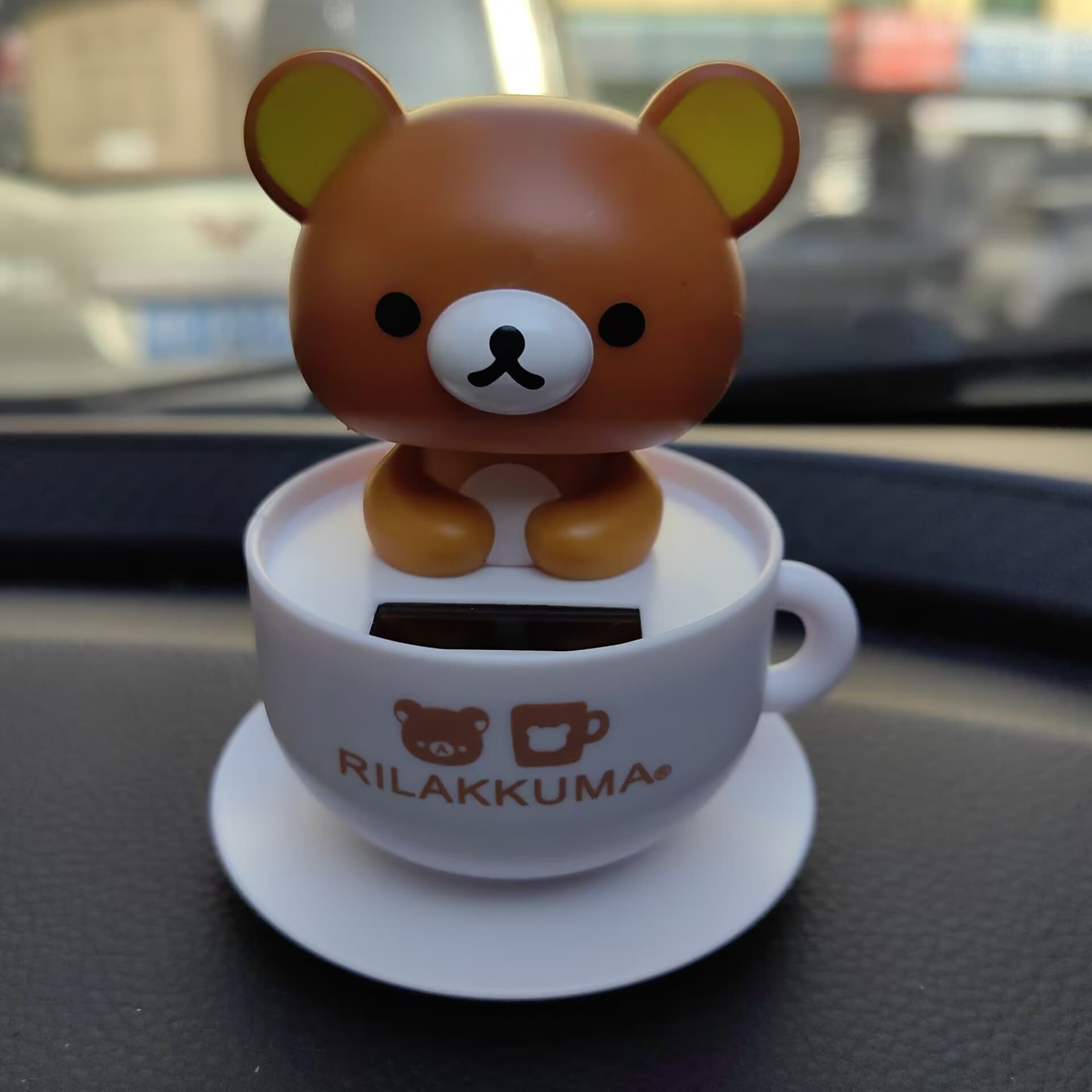 Solar Cute Rilakkuma Cup Doll Car Ornament Bobblehead Doll Boutique Gift Center Console Cartoon Outfit