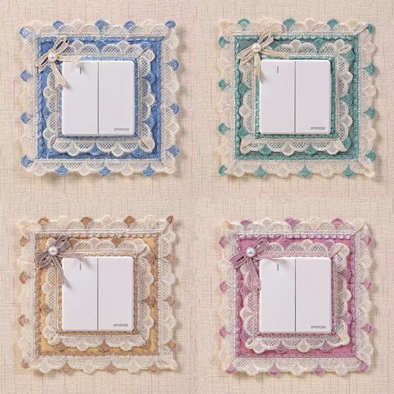 Lace Fabric Flower Switch Sticker Switch Cover Wall Sticker Socket Protective Cover Modern Minimalist Bedroom Living Room Light Switch