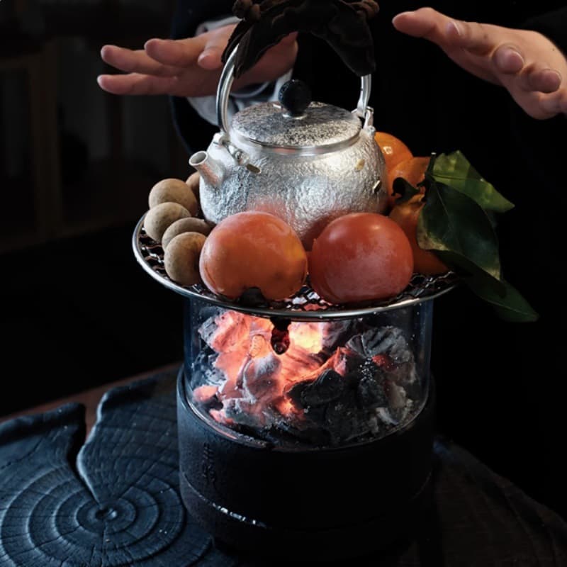 Adjustable Flame Glass Charcoal Stove for Indoor Heating or Outdoor Camping, Compact Tea Boiler with Visible Fire Feature