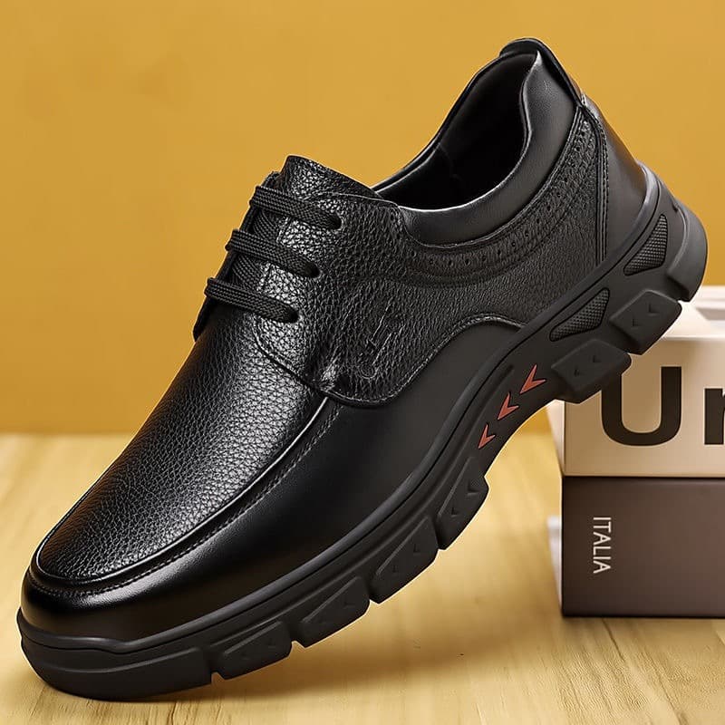 Men's Business Formal Leather Shoes British Style Casual Lace-Up Soft Sole Shoes for Middle-Aged and Elderly Fathers
