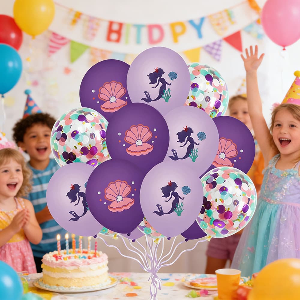 Mermaid Shell Starfish Latex Confetti Balloon Bundle Set, Confetti Balloons, Kids Birthday Party Theme Decor