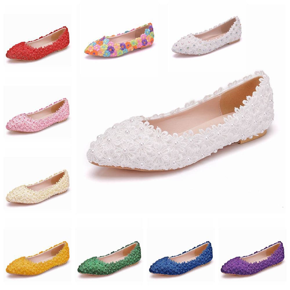 Lace Wedding Shoes Handmade Bridal Shoes, Colorful Flat Five-Color Wedding Shoes, Bridesmaid Shoes, Performance Flat Low Heel Flats