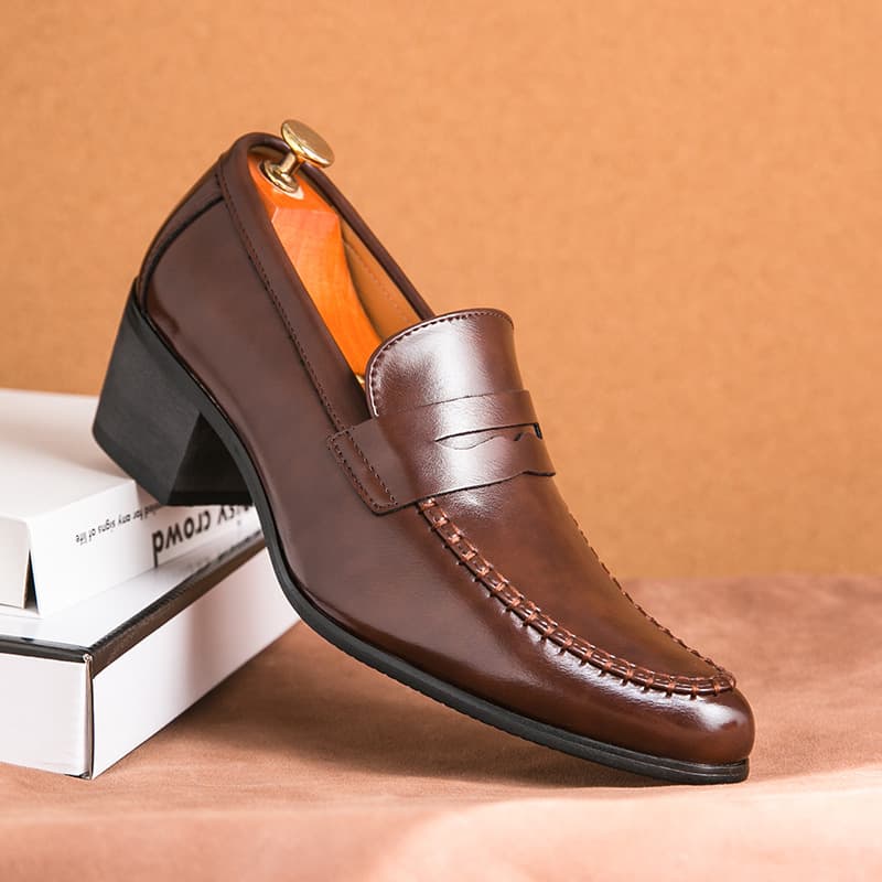 Men's High Heel Leather Shoes 6cm Lift Groom Wedding Dress Shoes Business Formal Office Men's Shoes Three-Joint Leather Shoes