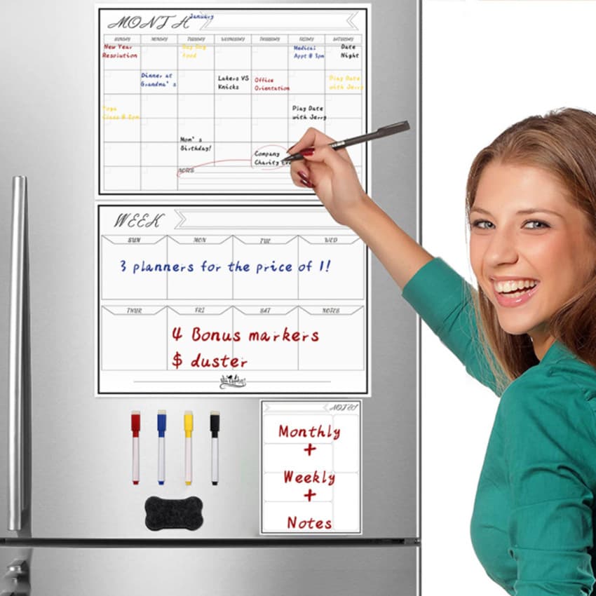 Custom Magnetic Calendar Weekly/Monthly Planner Rewritable Memo Board Soft Whiteboard Fridge Magnet Set