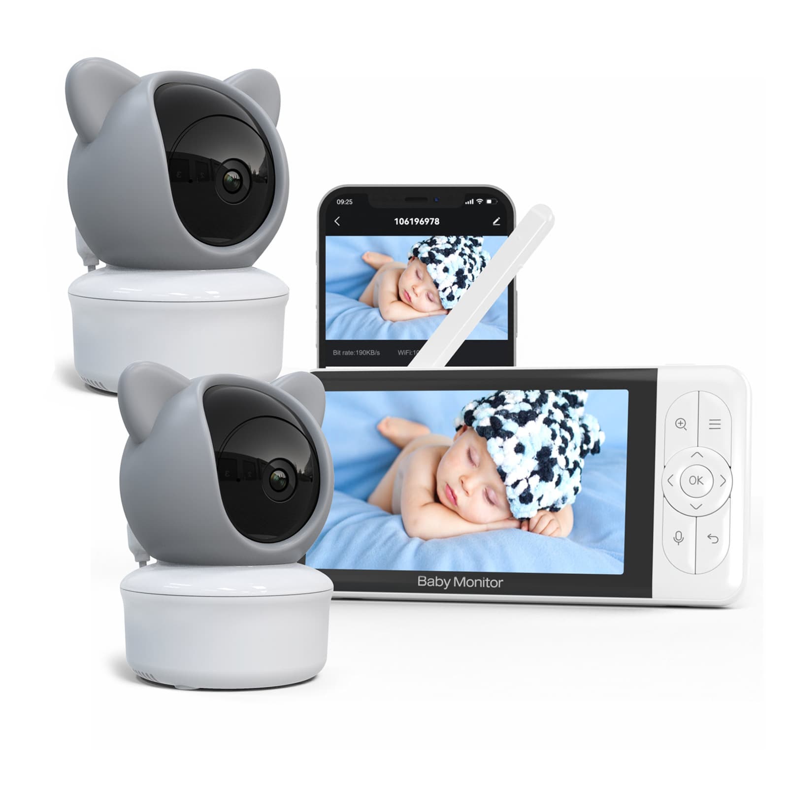 5 Inch Baby Monitor Two-Way Talk Night Vision Wireless Temperature Detection Baby Monitor
