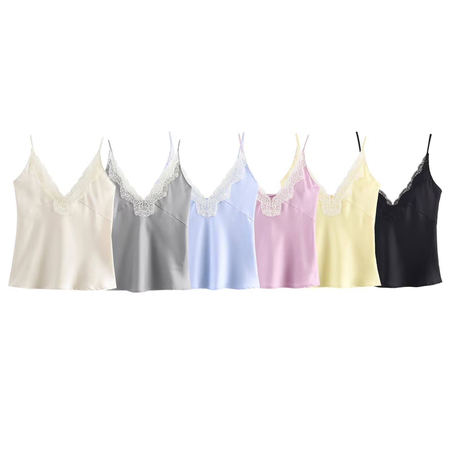 PB&ZA Women's 2025 Winter New Lace Trim Silk Satin Texture Camisole Top 1067261
