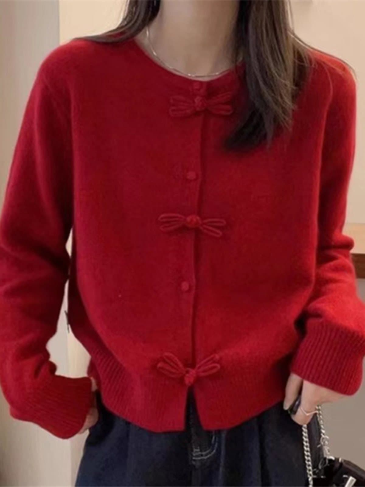 Autumn Red Cardigan Sweater Women's Spring and Summer 2025 New Knitted Jacket Fashionable Short Top