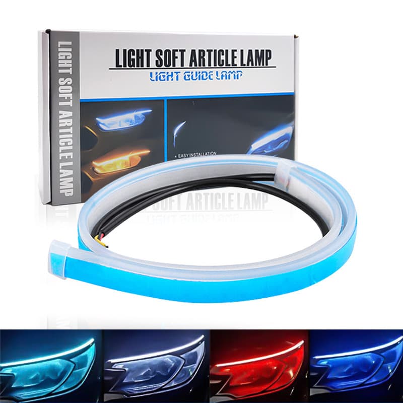 Car ultra-thin LED daytime running lights, start-up scanning sequential turn signal, dual-color light guide strip, teardrop lights, decorative silicone.