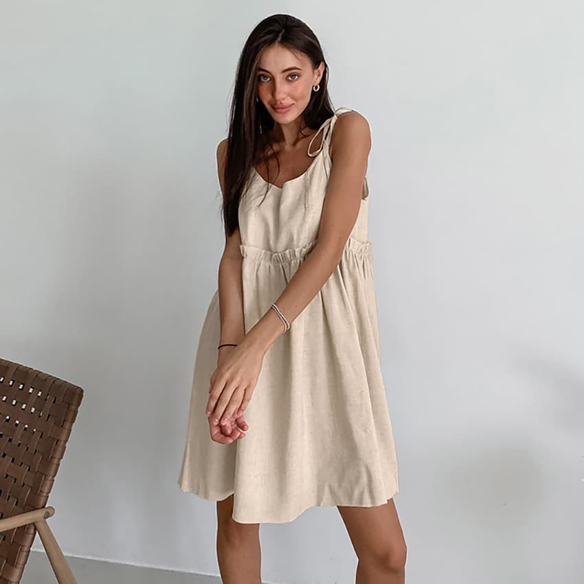 2026 New European and American Breathable Linen Camisole Sleep Dress for Women, Thin Summer Style, Cross-border Ladies' Homewear